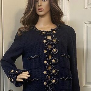 CHANEL Pre-Fall 2015 PARIS-SALZBURG Navy Tweed Gold Jacket
CC buttons  FR44
